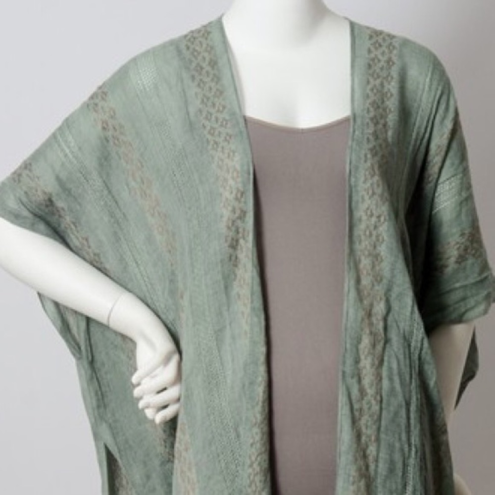 Sage Woven Long Tribal Kimono Wrap - Picture 2 of 2